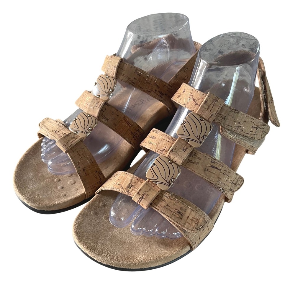 Vionic Amber Sandals Wmns 8 Natural Cork Orthotic Backstrap Boho Comfort TVW1275